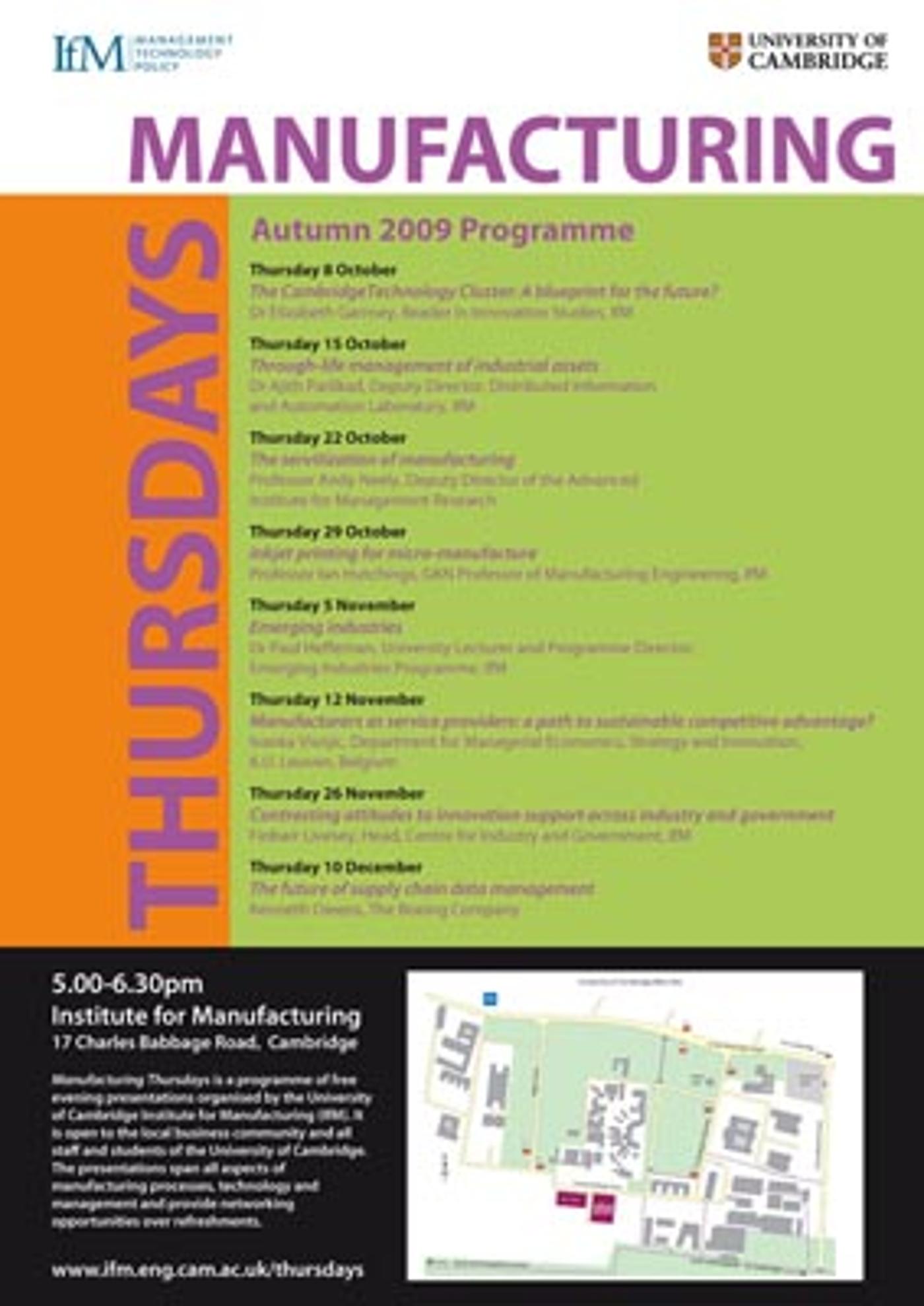 Manufacturing Thursdays Seminars, Institute for Manufacturing